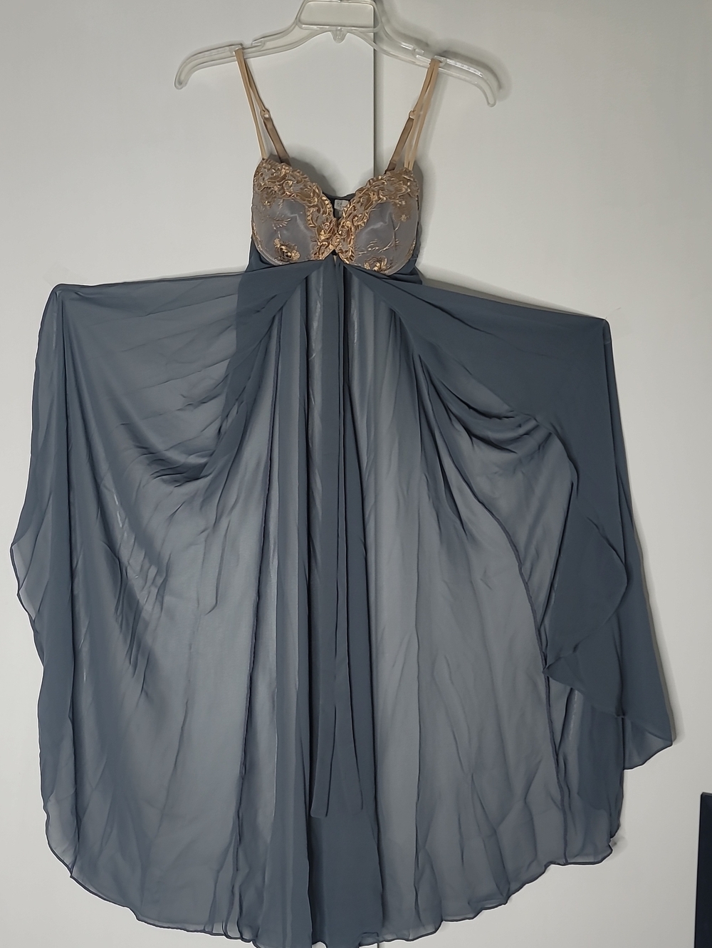 Vintage 1990s Victoria's Secret glam gray chiffon elegant night gown Size S